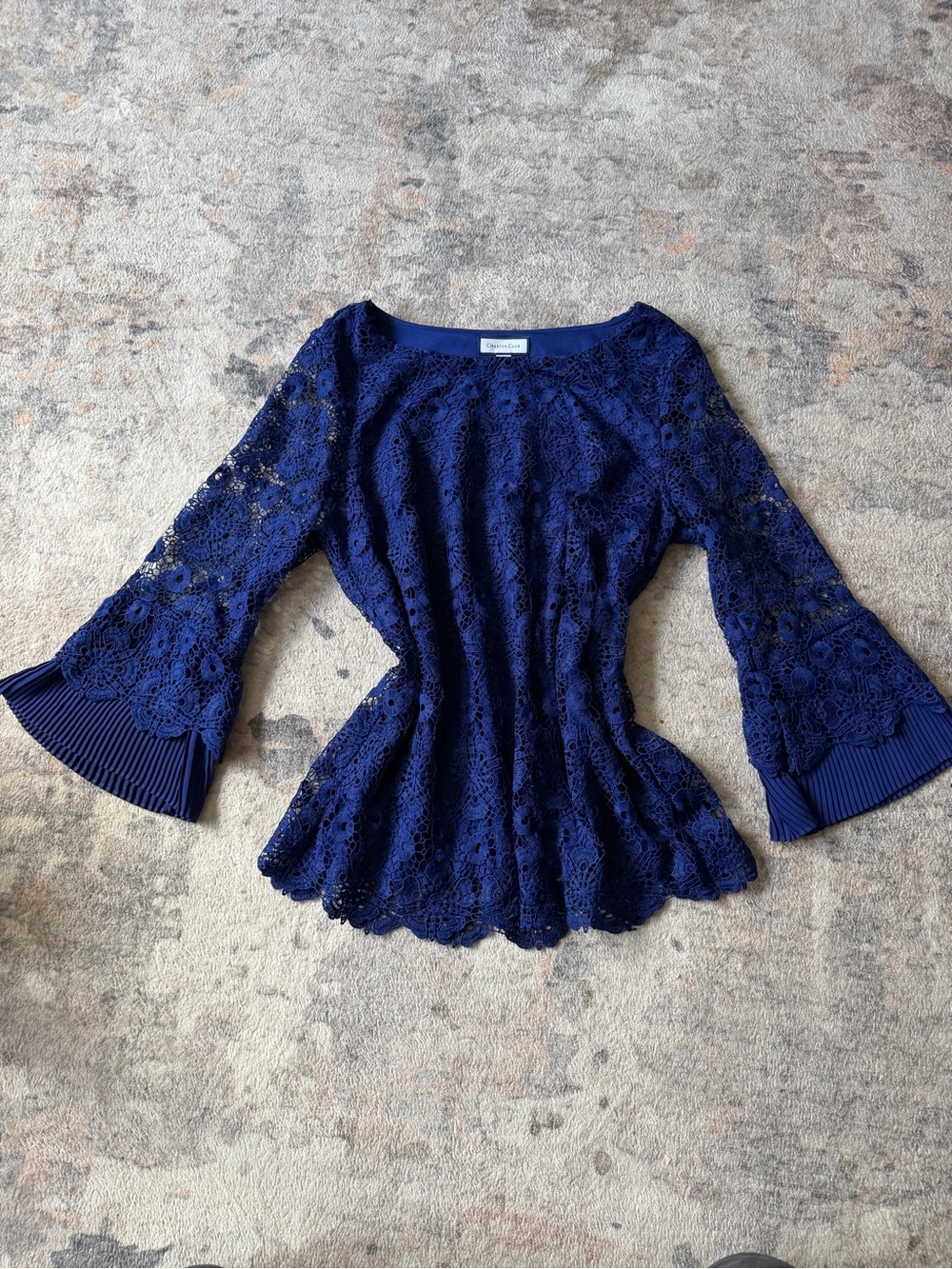 Charter Club Navy Blue Crochet Lace Bell Sleeve Blouse